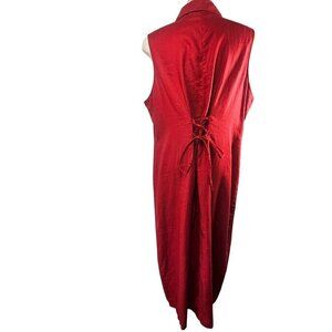 Avenue Washable Linen Maxi Shirt Dress Plus Sz 18/20 Red Slveless LaceUp Back